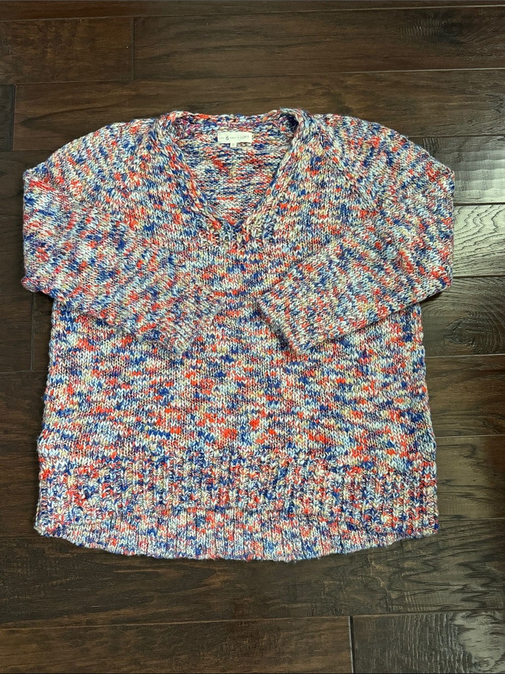 LOFT Multicolor V-Neck Sweater in Red, Blue, White
